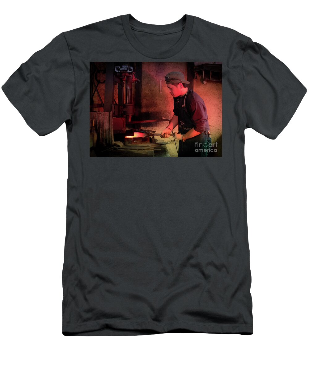 Blacksmith T-Shirt featuring the photograph 4th Generation Blacksmith, Miki City Japan by Perry Rodriguez