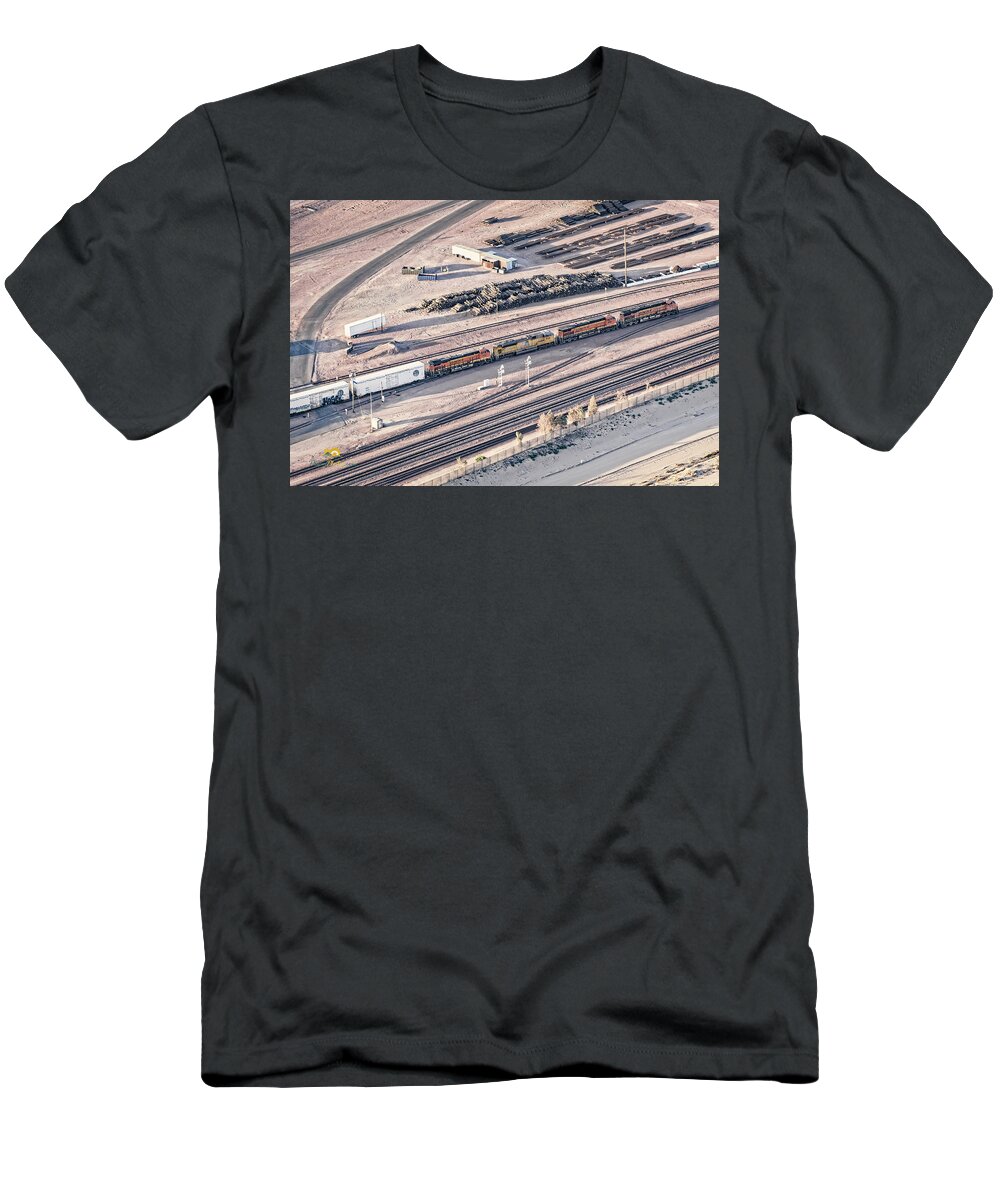 Aerial Shots T-Shirt featuring the photograph Barstow Rail Yard 6 by Jim Thompson