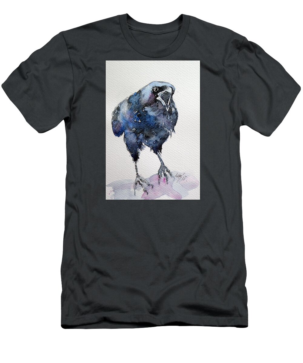 Crow T-Shirt featuring the painting Crow #8 by Kovacs Anna Brigitta