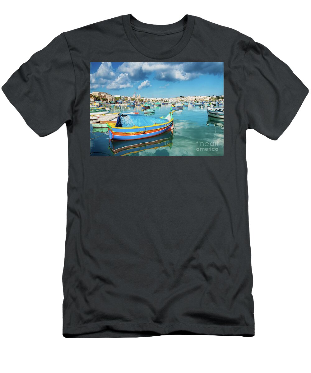 Attraction T-Shirt featuring the photograph Marsaxlokk Harbour And Traditional Mediterranean Fishing Boats I #9 by JM Travel Photography