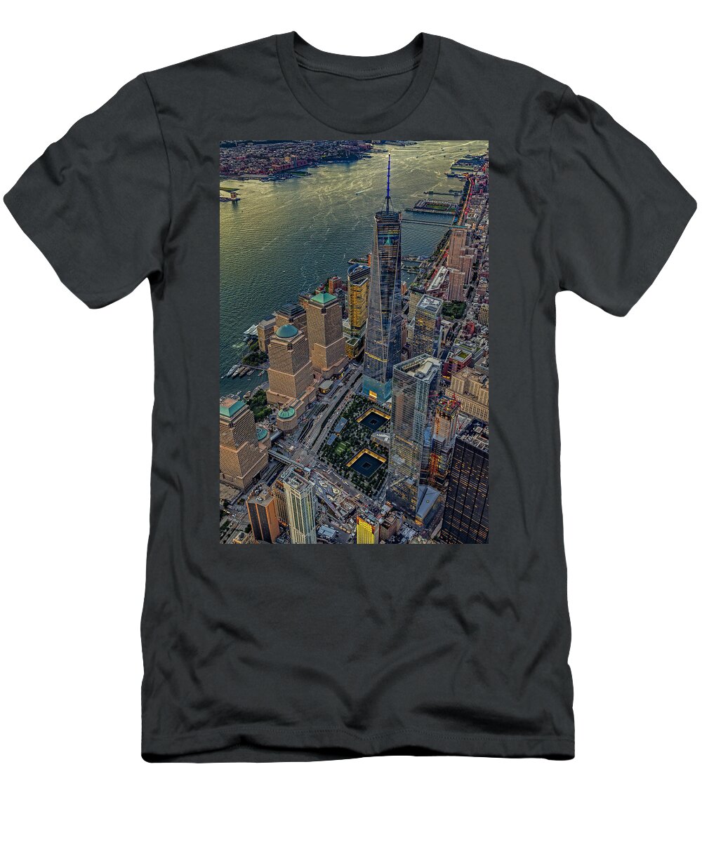 World Trade Center T-Shirt featuring the photograph 911 Reflecting Pools Aerial View by Susan Candelario