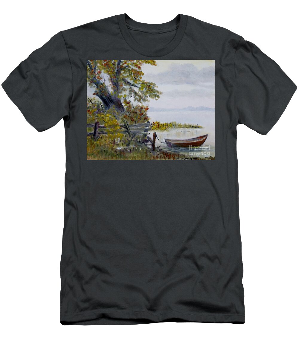 Boat T-Shirt featuring the painting A boat waiting by Marilyn McNish