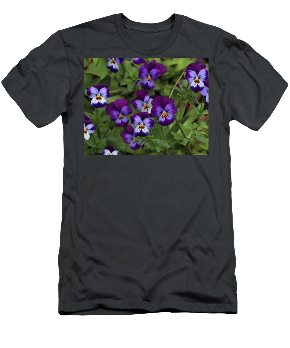Pansy T-Shirt featuring the photograph A Cluster Of Pansies by Jeanette C Landstrom