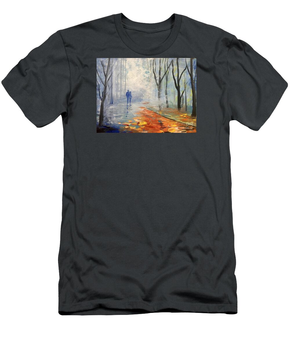 Greeting Card T-Shirt featuring the painting A Fall Walk by Trilby Cole