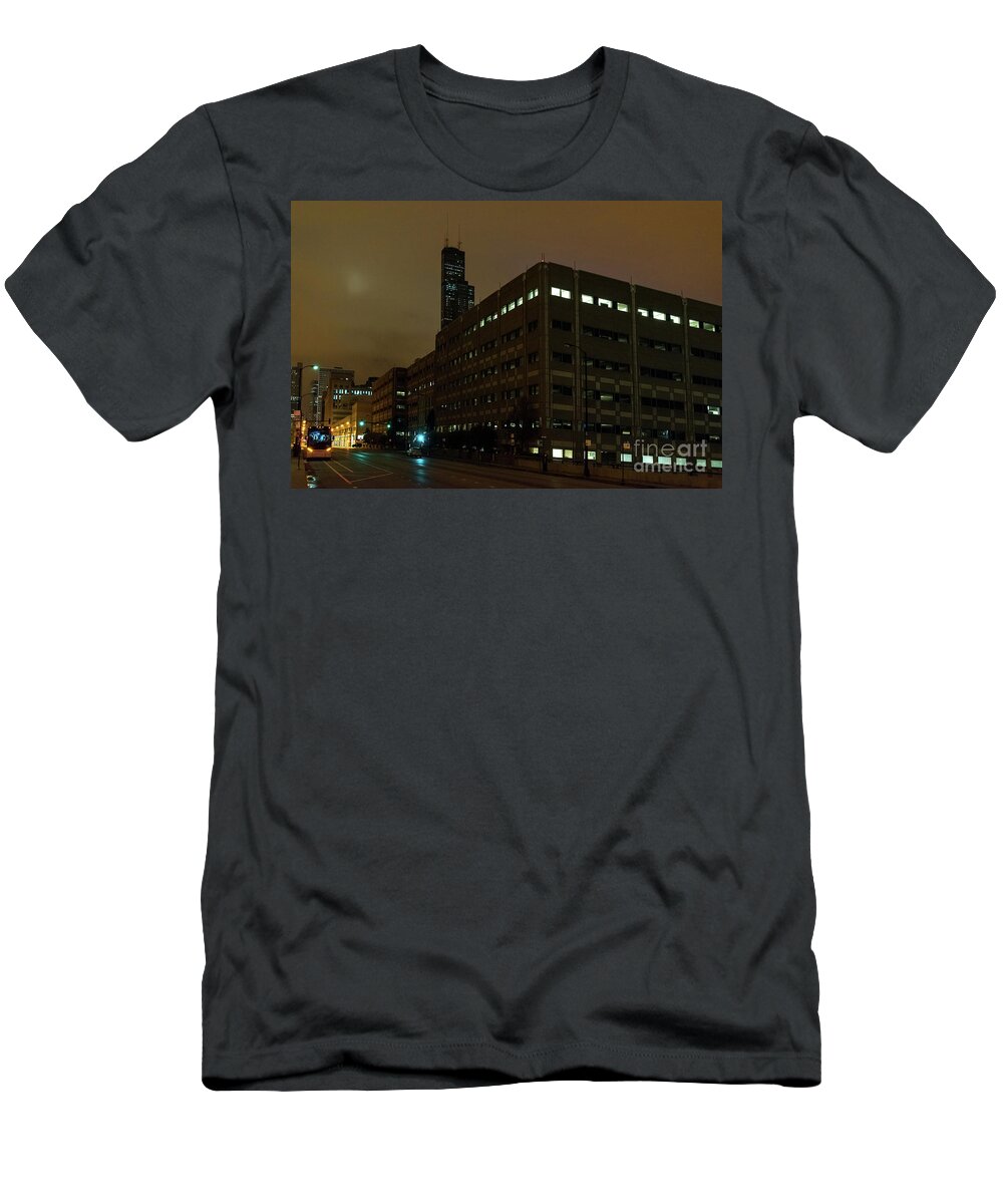 Night T-Shirt featuring the photograph A foggy Chicago night by Bruno Passigatti