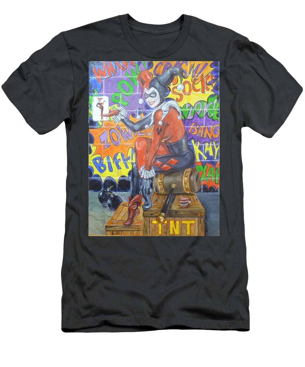 Harley Quinn T-Shirt featuring the painting A Harlequin Romance by Bryan Bustard