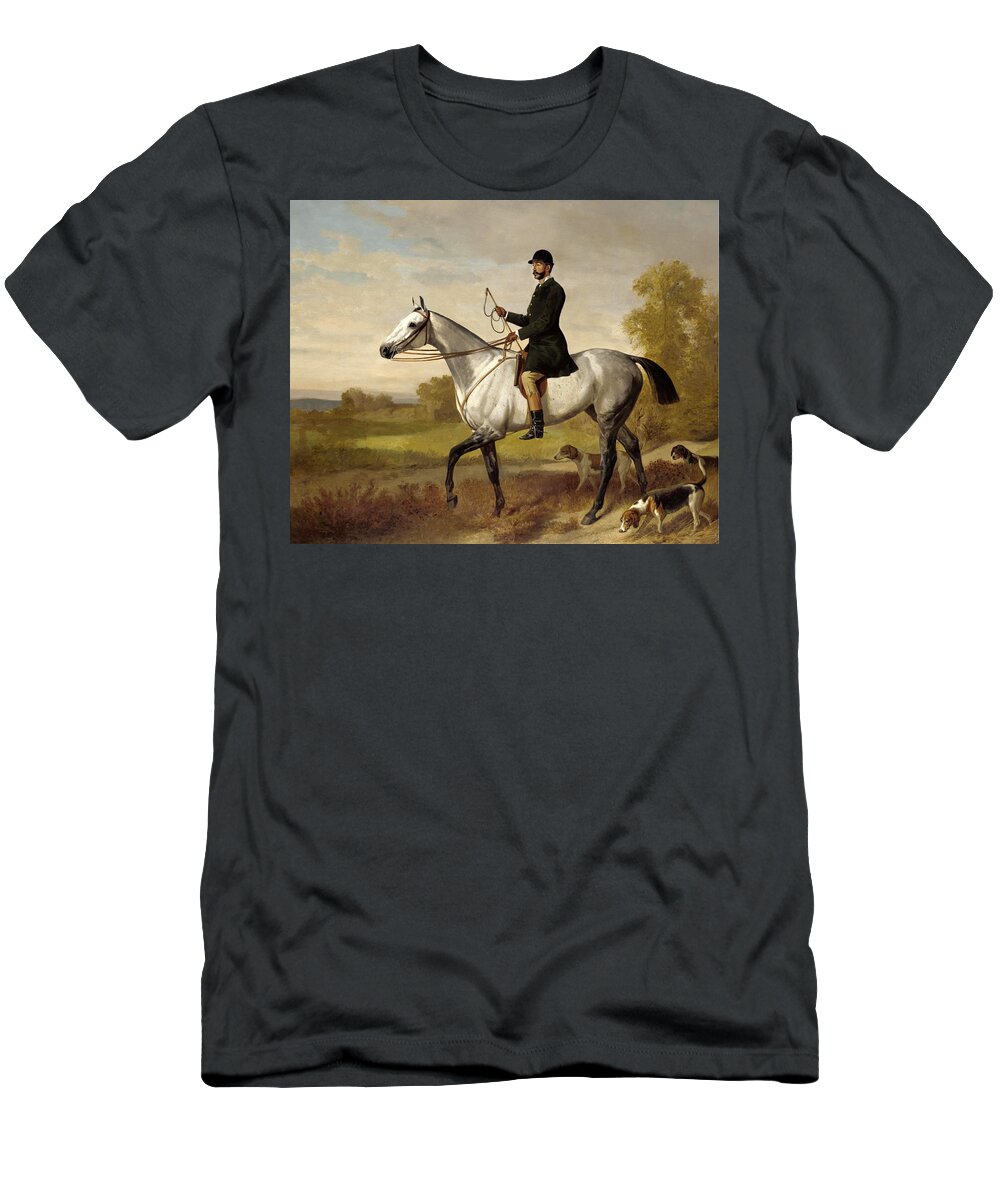 Emil Adam T-Shirt featuring the painting A Huntsman with Horse and Hounds by Emil Adam