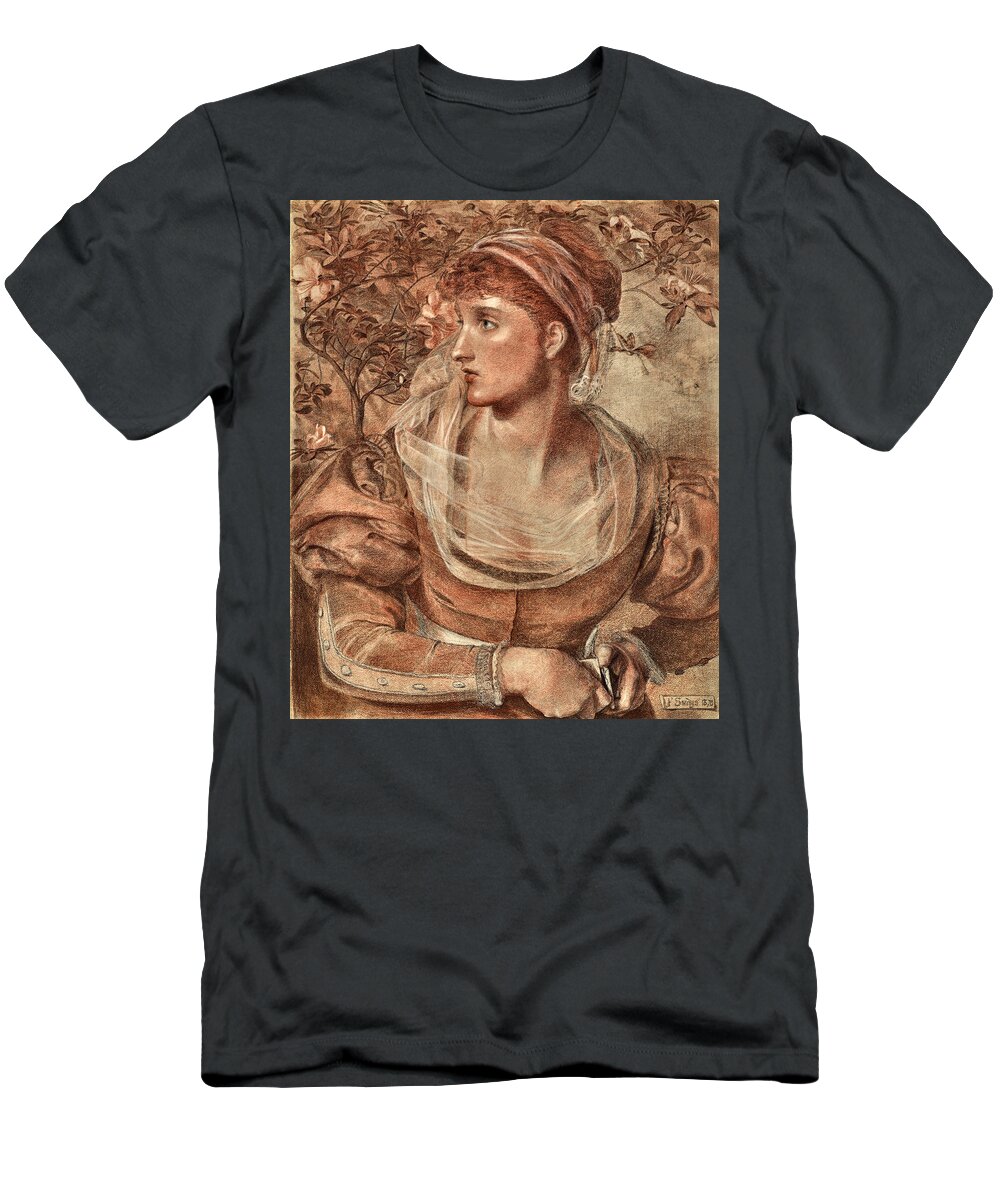Frederick Sandys T-Shirt featuring the drawing A Lady in Shakespearean Costume by Frederick Sandys