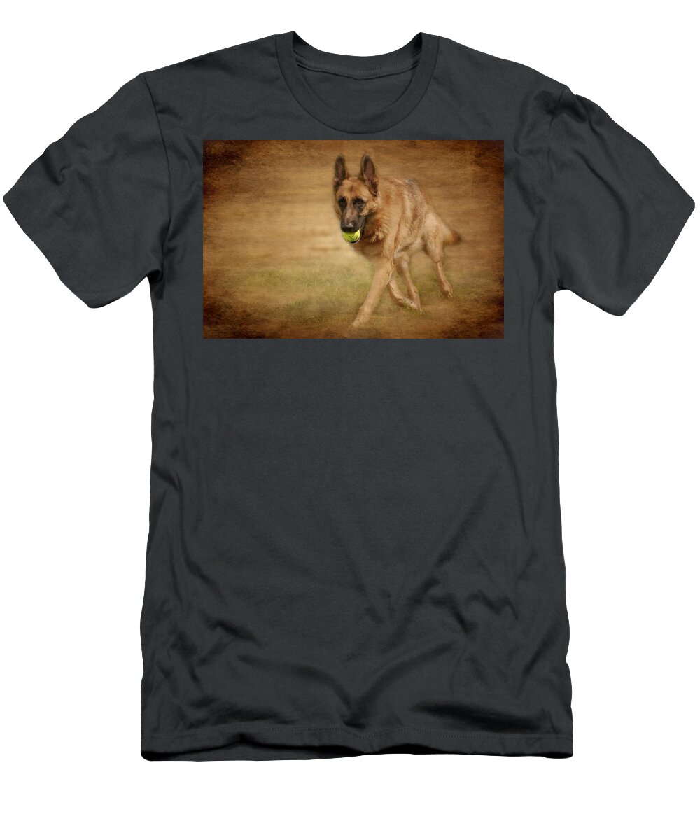 German Shepherd Dogs T-Shirt featuring the photograph A Little Playtime - German Shepherd Dog by Angie Tirado