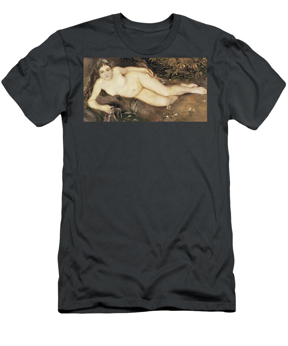 A Nymph By A Stream T-Shirt featuring the painting A Nymph by a Stream by Pierre Auguste Renoir 