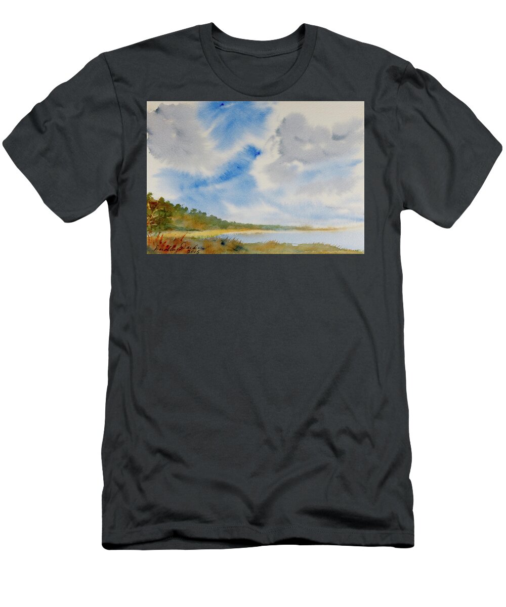 Beach T-Shirt featuring the painting A secluded Inlet beneath billowing clouds by Dorothy Darden