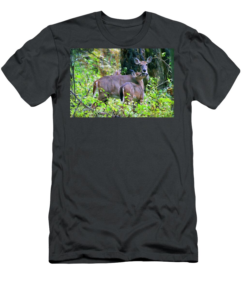 Deer T-Shirt featuring the photograph A Tender Moment by ChelleAnne Paradis