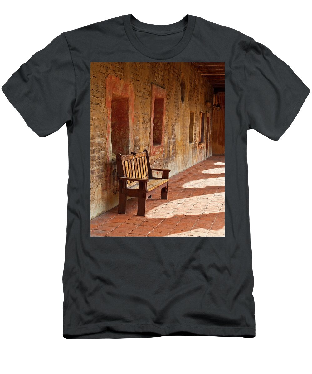 California Missions T-Shirt featuring the photograph A Warm Welcome - Mission San Juan Capistrano, California by Denise Strahm