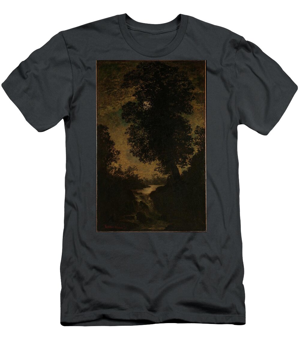A Waterfall T-Shirt featuring the painting A Waterfall, Moonlight by Ralph Albert