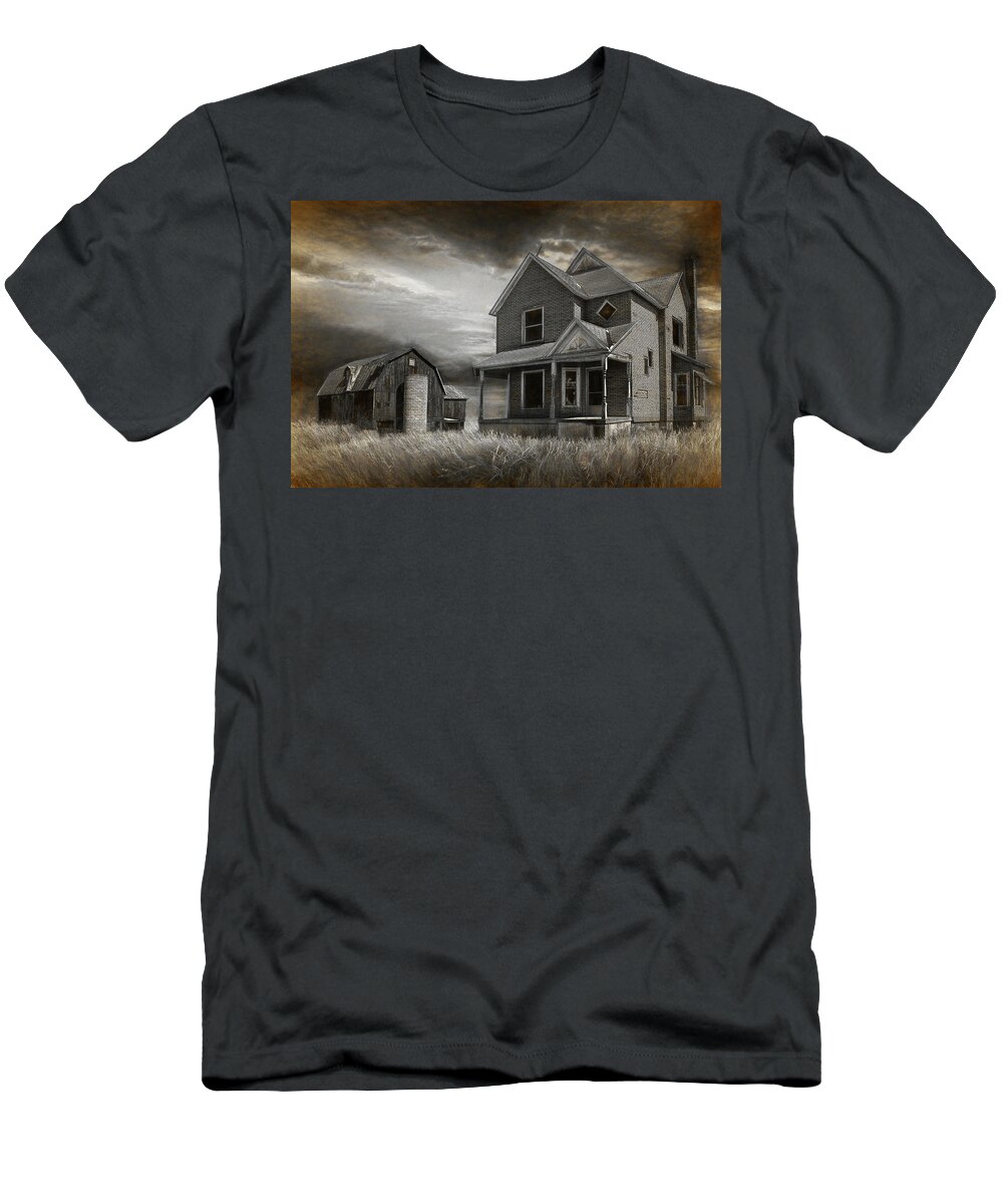 Farm T-Shirt featuring the photograph Abandoned Farm in Black and White by Randall Nyhof