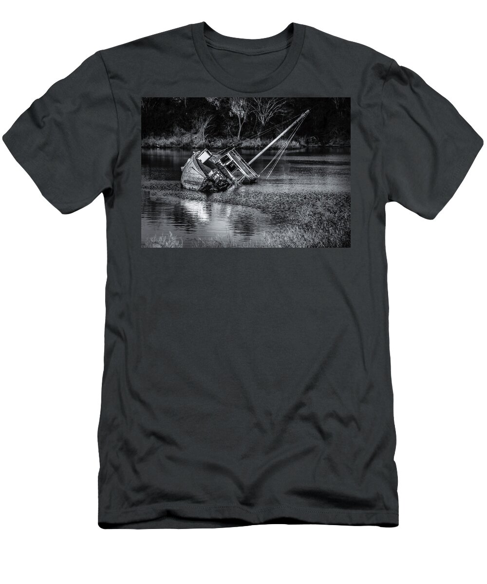 Waterscape T-Shirt featuring the photograph Abandoned Ship in Monochrome by Donald Brown