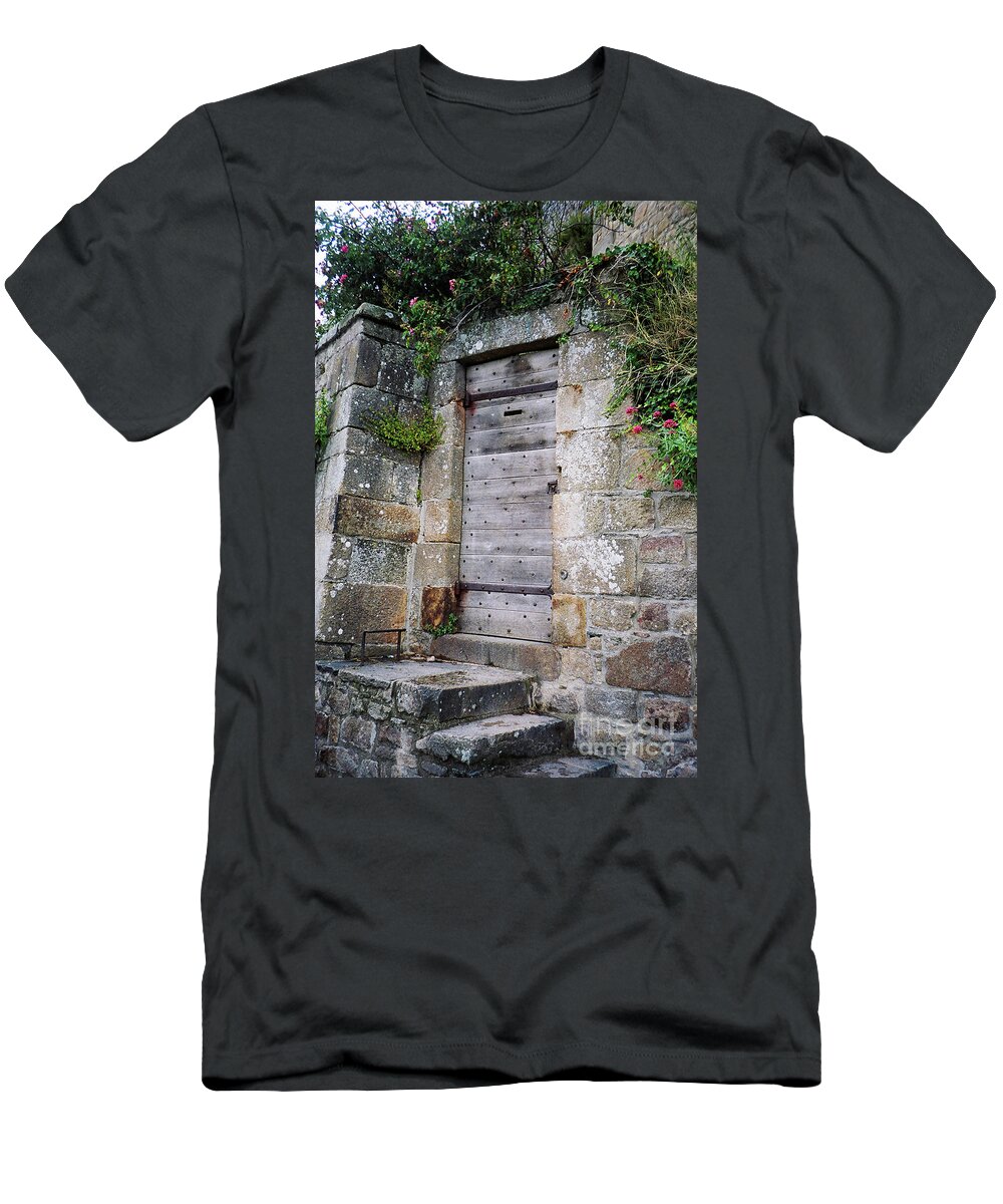 Portrait T-Shirt featuring the photograph Abbey Side Door by Donna L Munro