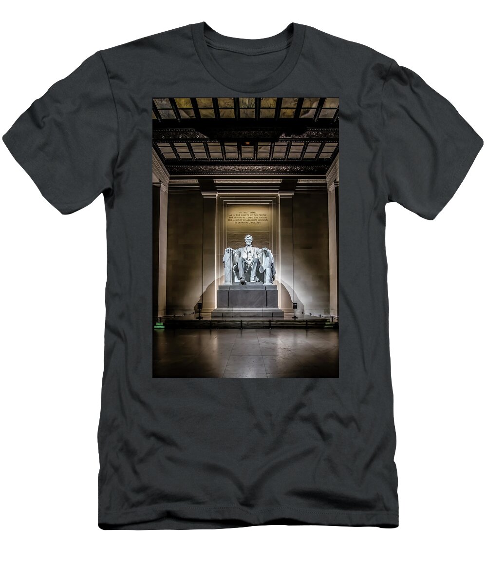 Lincoln Memorial T-Shirt featuring the photograph Abe Lincoln under his night lights by Sven Brogren