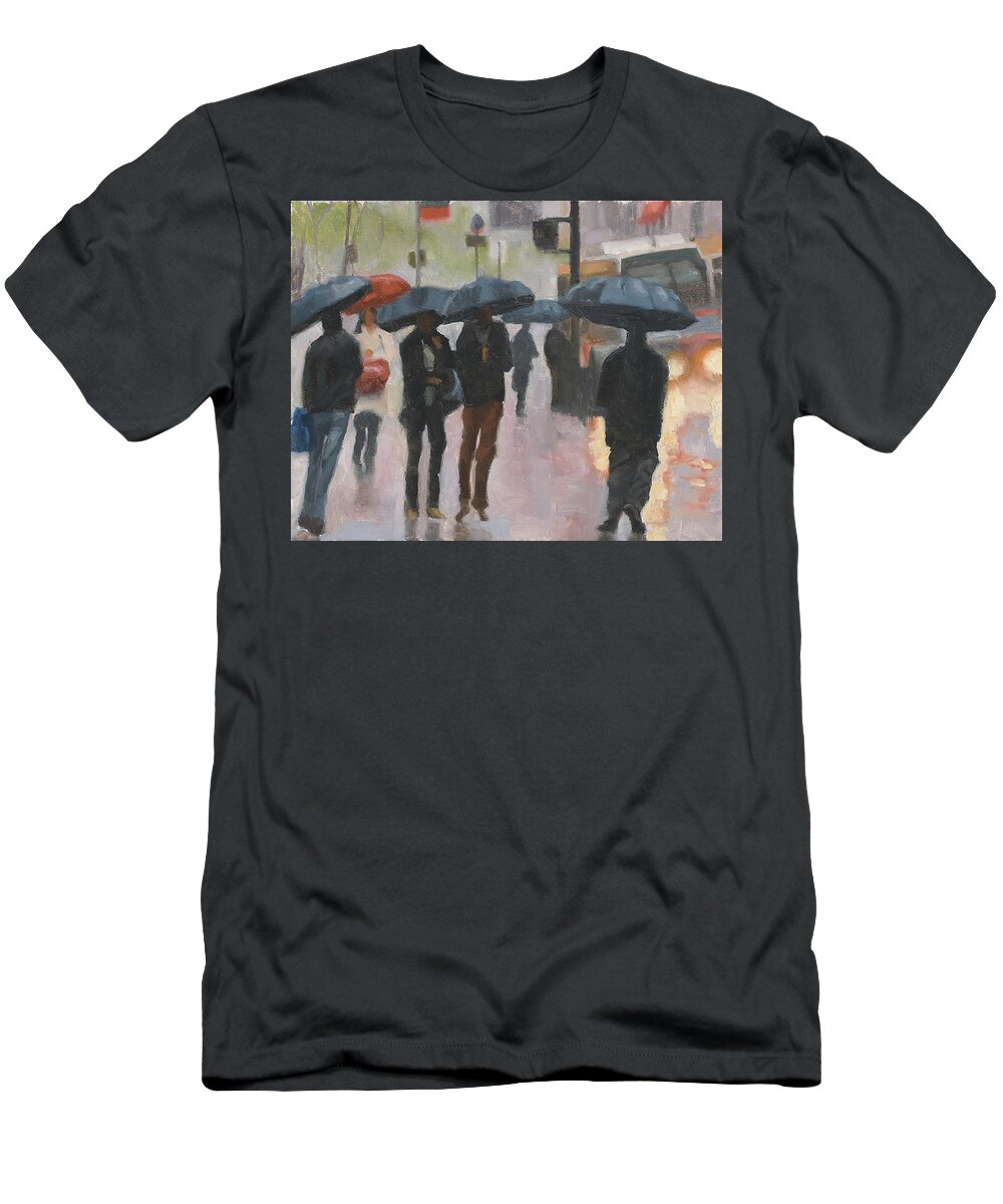 Rain T-Shirt featuring the painting About town by Tate Hamilton