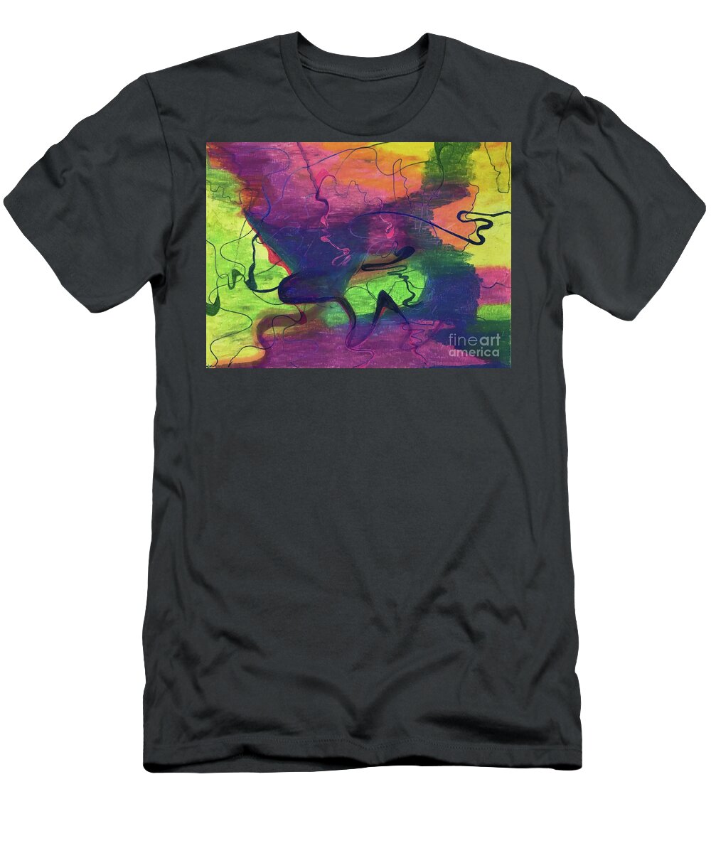 Colorful Abstract Cloud Swirling Lines By Annette M Stevenson T-Shirt featuring the painting Colorful Abstract Cloud Swirling Lines by Annette M Stevenson