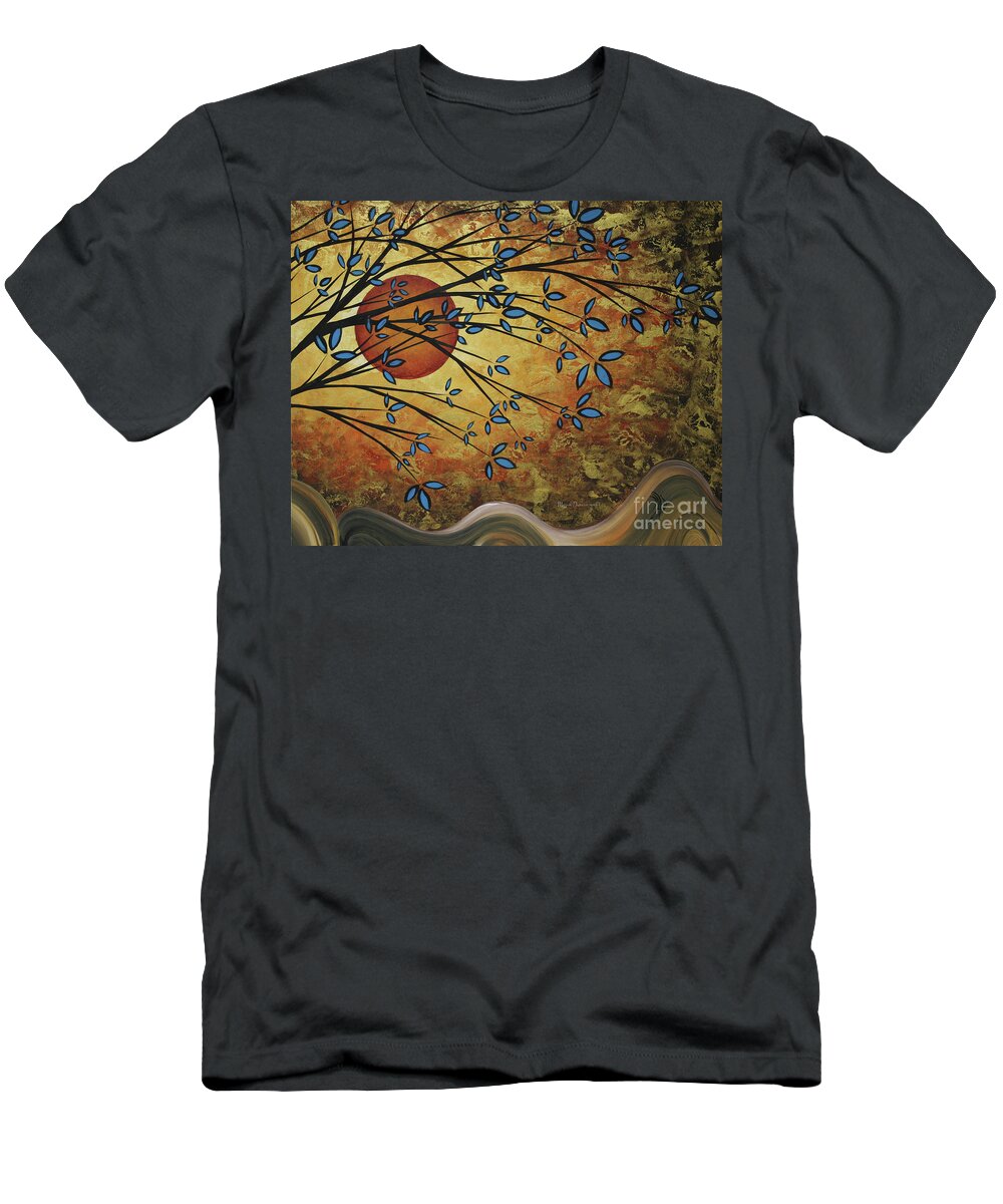 Abstract T-Shirt featuring the painting Abstract Golden Landscape Art Original Painting Peaceful Awakening I Diptych Set by Megan Duncanson by Megan Aroon