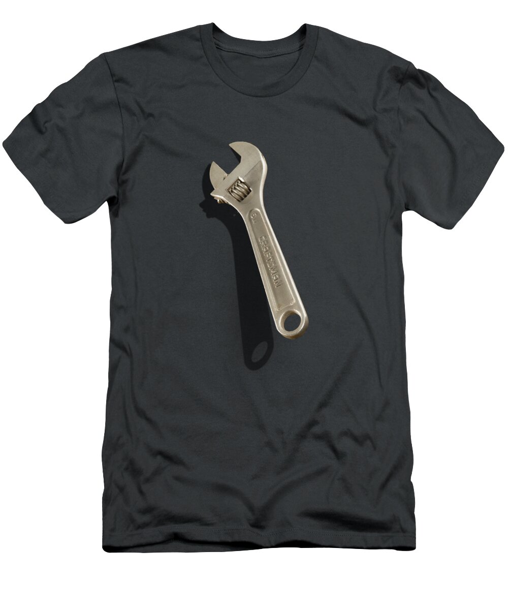 Industry T-Shirt featuring the photograph Adjustable Wrench over Wood 72 by YoPedro