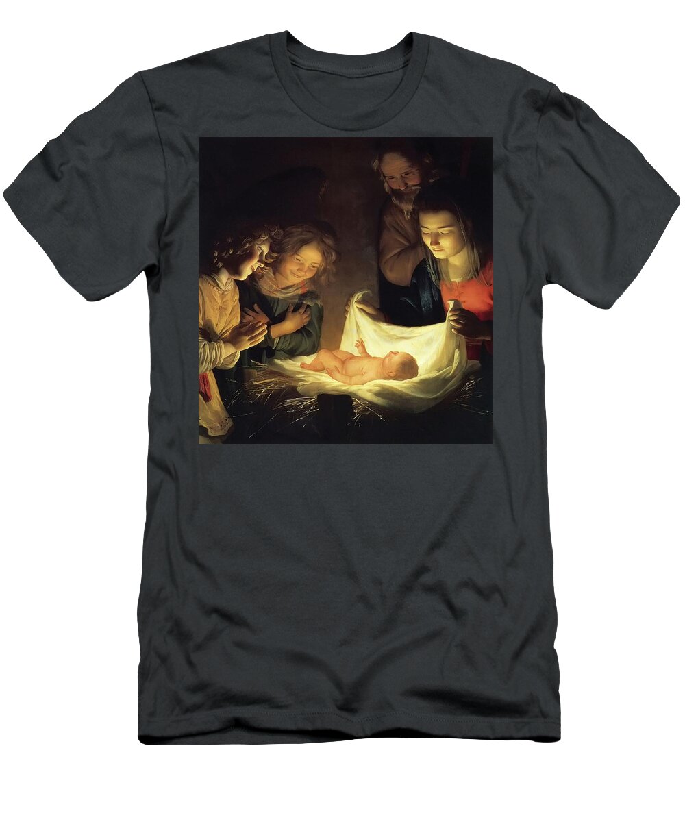 Nativity T-Shirt featuring the painting Adoration of the Child by Gerrit van Honthorst