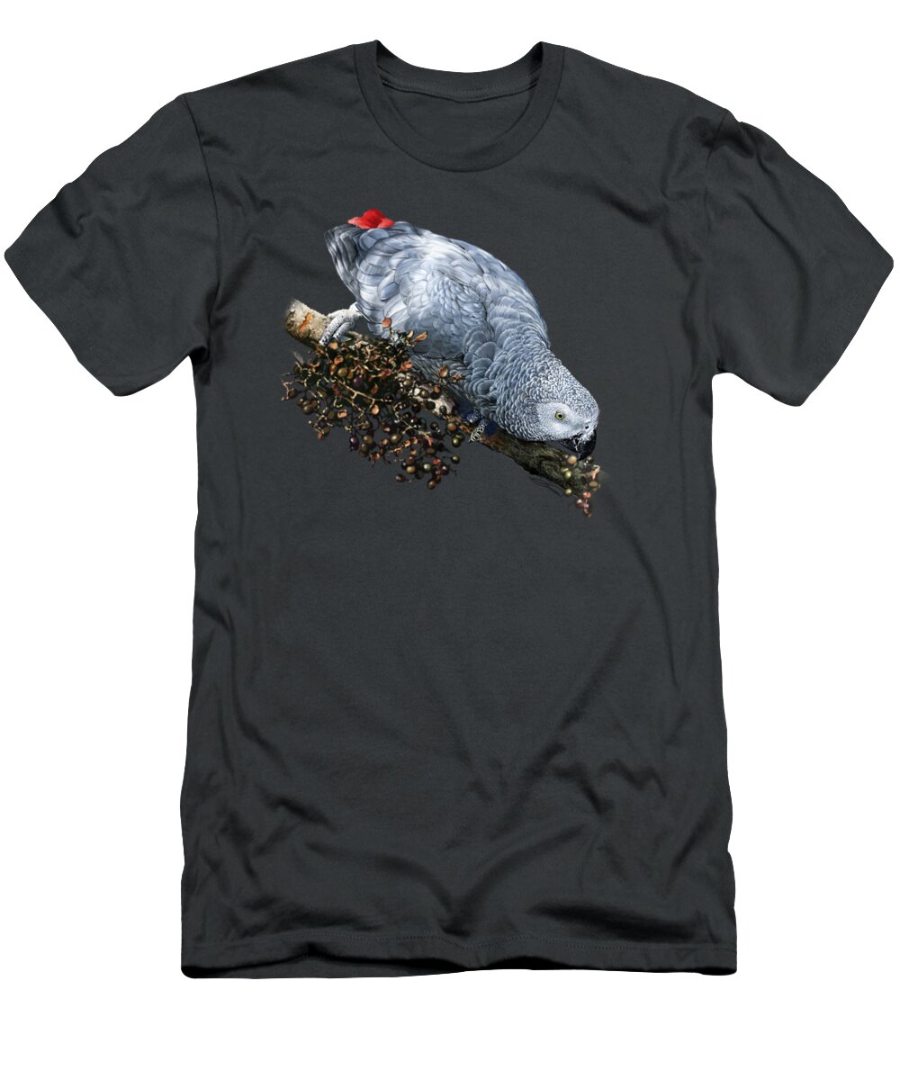 African T-Shirt featuring the digital art African Grey Parrot A by Owen Bell