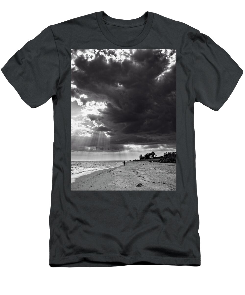 Sanibel Island T-Shirt featuring the photograph Afternoon Fishing On Sanibel Island in Black And White by Greg and Chrystal Mimbs