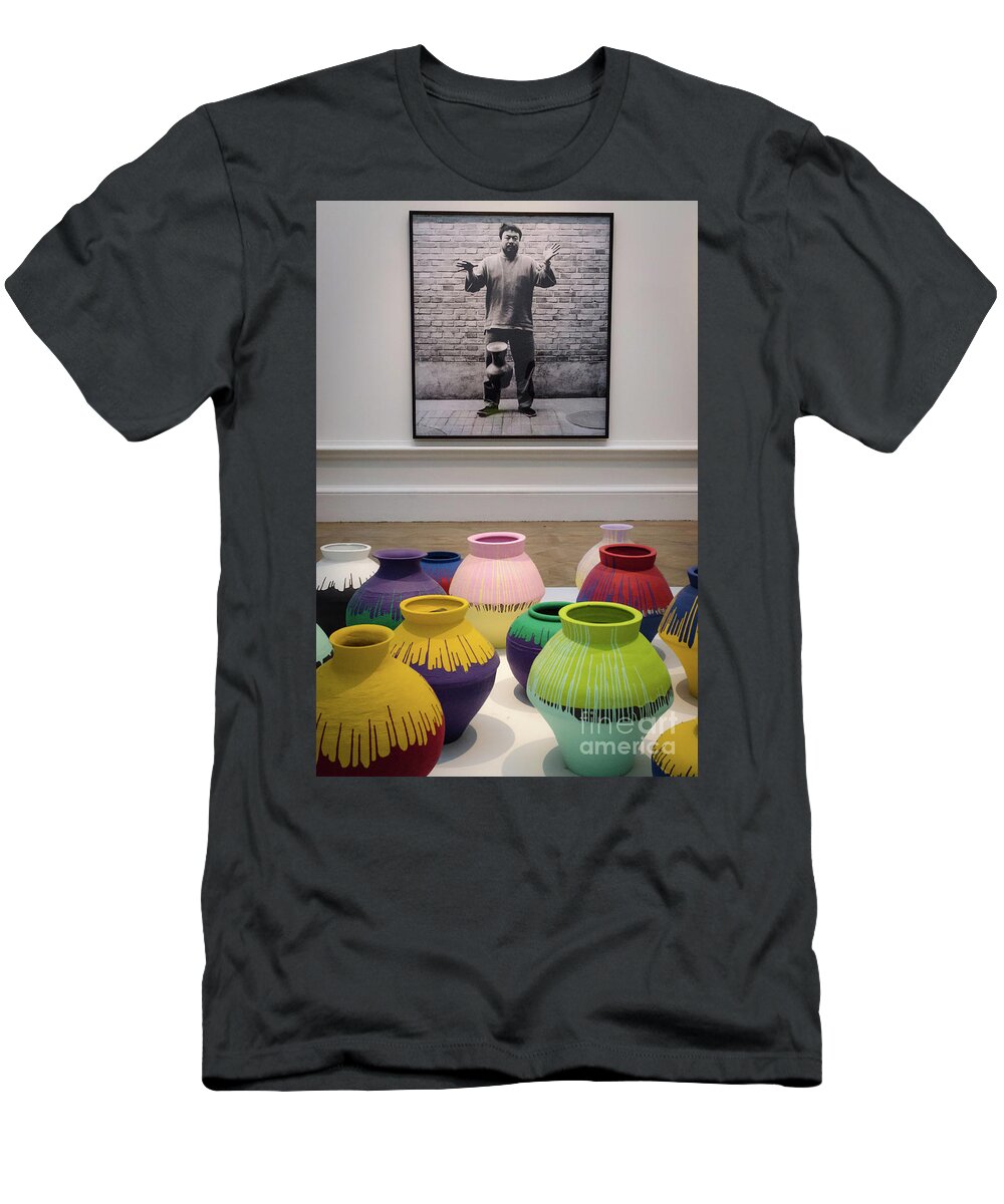 Ai Weiwei T-Shirt featuring the photograph Ai Weiwei, Portrait and Vases by Perry Rodriguez