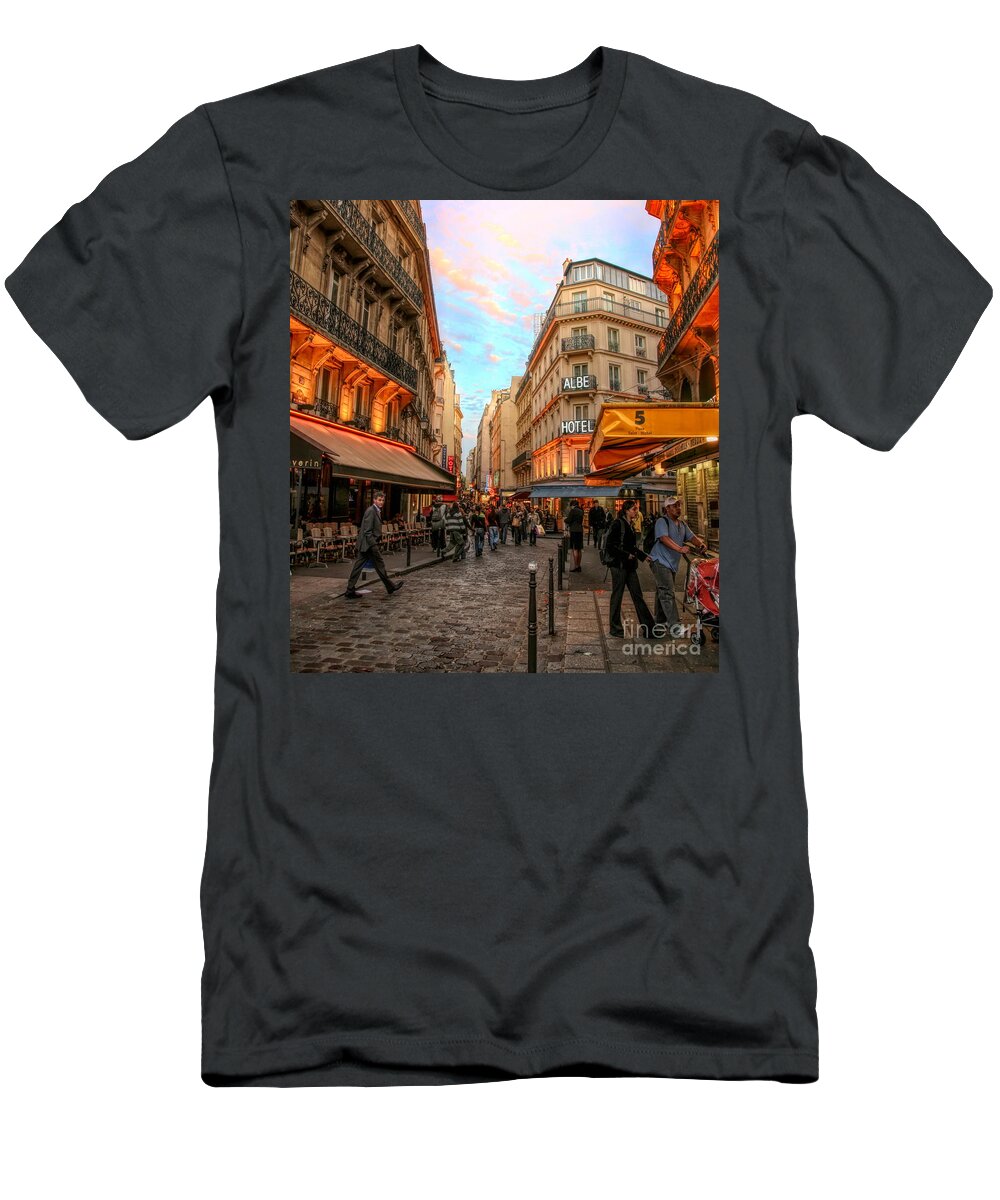 Paris T-Shirt featuring the photograph Albe Hotel Paris Street Photography by Chuck Kuhn