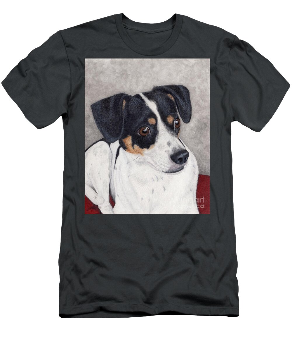 Dog T-Shirt featuring the painting Alert Little Rat Terrier by Sherry Goeben