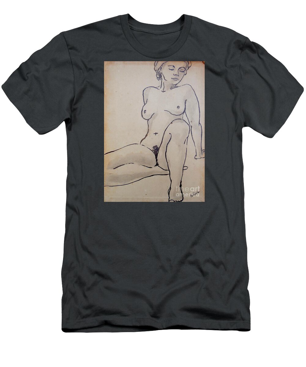 Nude T-Shirt featuring the drawing Alice Britannica by M Bellavia