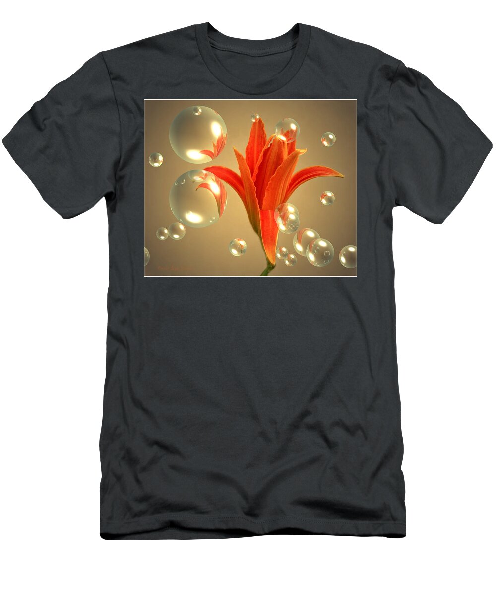 Lily T-Shirt featuring the photograph Almost A Blossom In Bubbles by Joyce Dickens