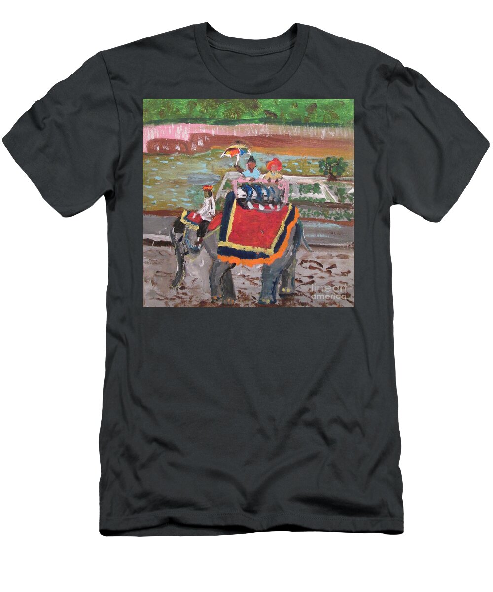 Amber T-Shirt featuring the painting Amber Fort Way by Jennylynd James