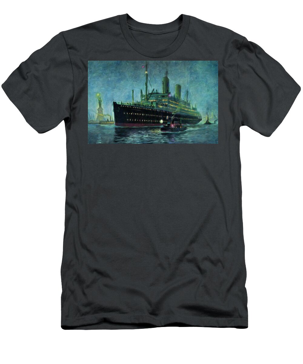 New York T-Shirt featuring the painting American Line, New York by Vincent Monozlay