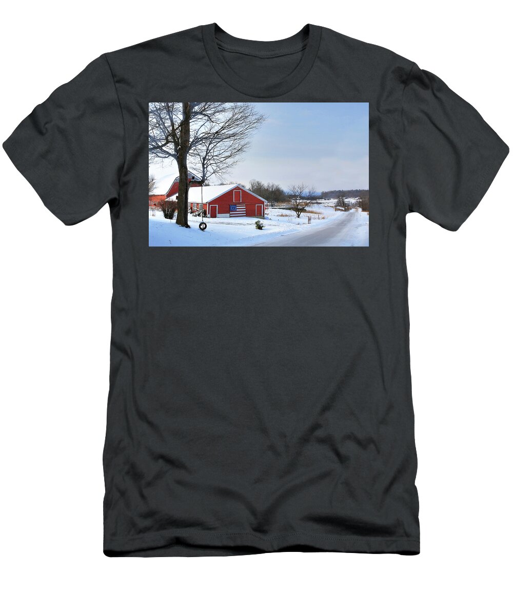 Americana T-Shirt featuring the digital art Americana Barn in Vermont by Sharon Batdorf