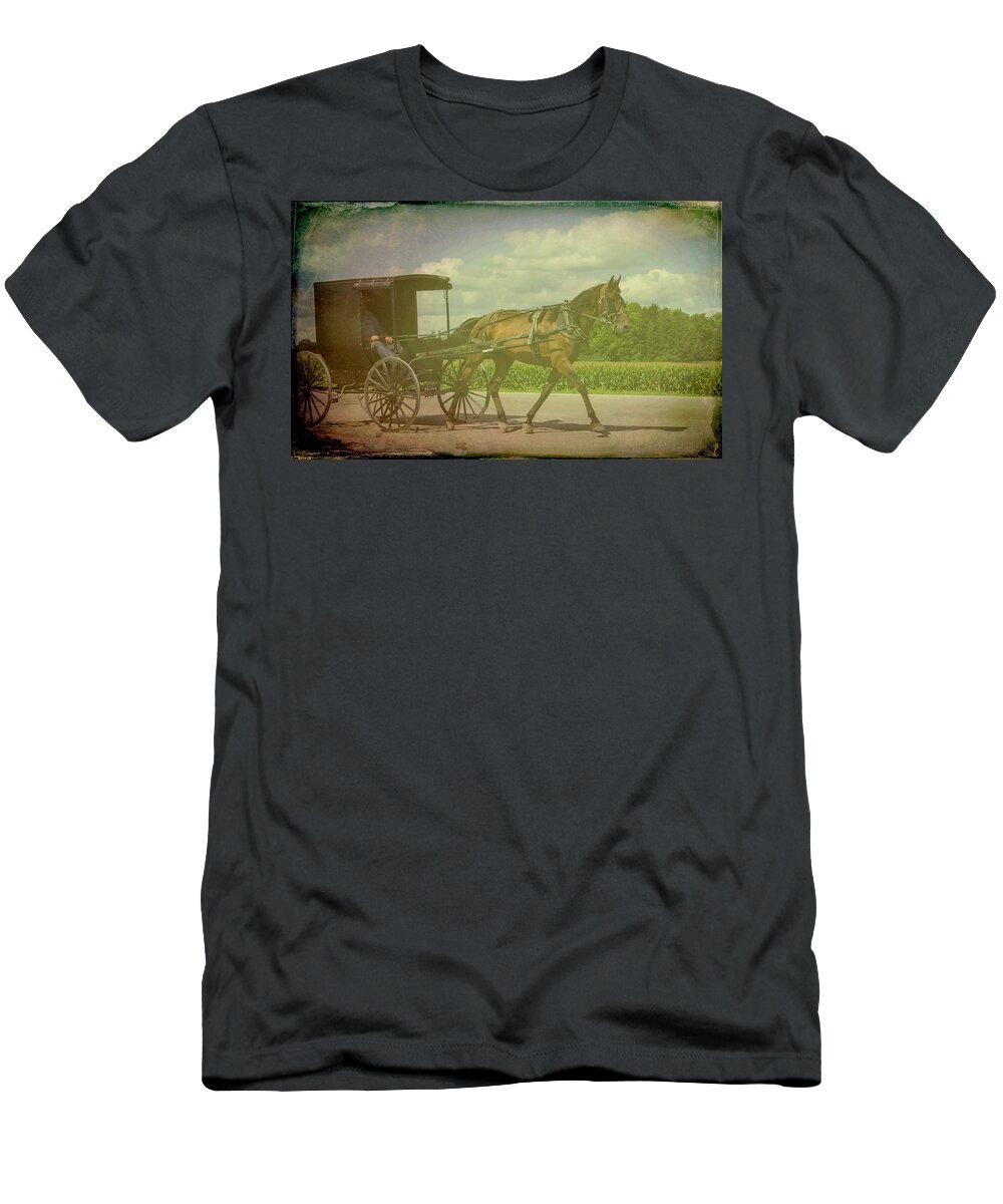 Amish T-Shirt featuring the photograph Amish Conveyance Color by Jim Cook