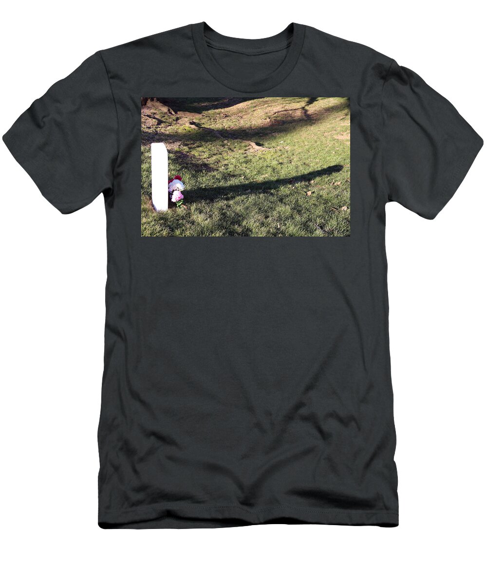 Alington T-Shirt featuring the photograph An Arlington Grave With Flowers And Shadows by Cora Wandel