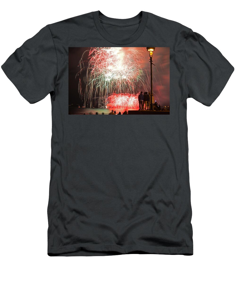 Revere T-Shirt featuring the photograph An impressive display Revere Beach Fireworks 2015 by Toby McGuire