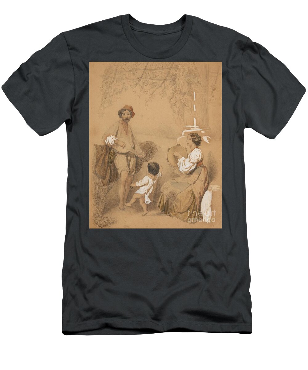 Hubert Salentin T-Shirt featuring the painting An Italian Family Dancing and Making Music by MotionAge Designs