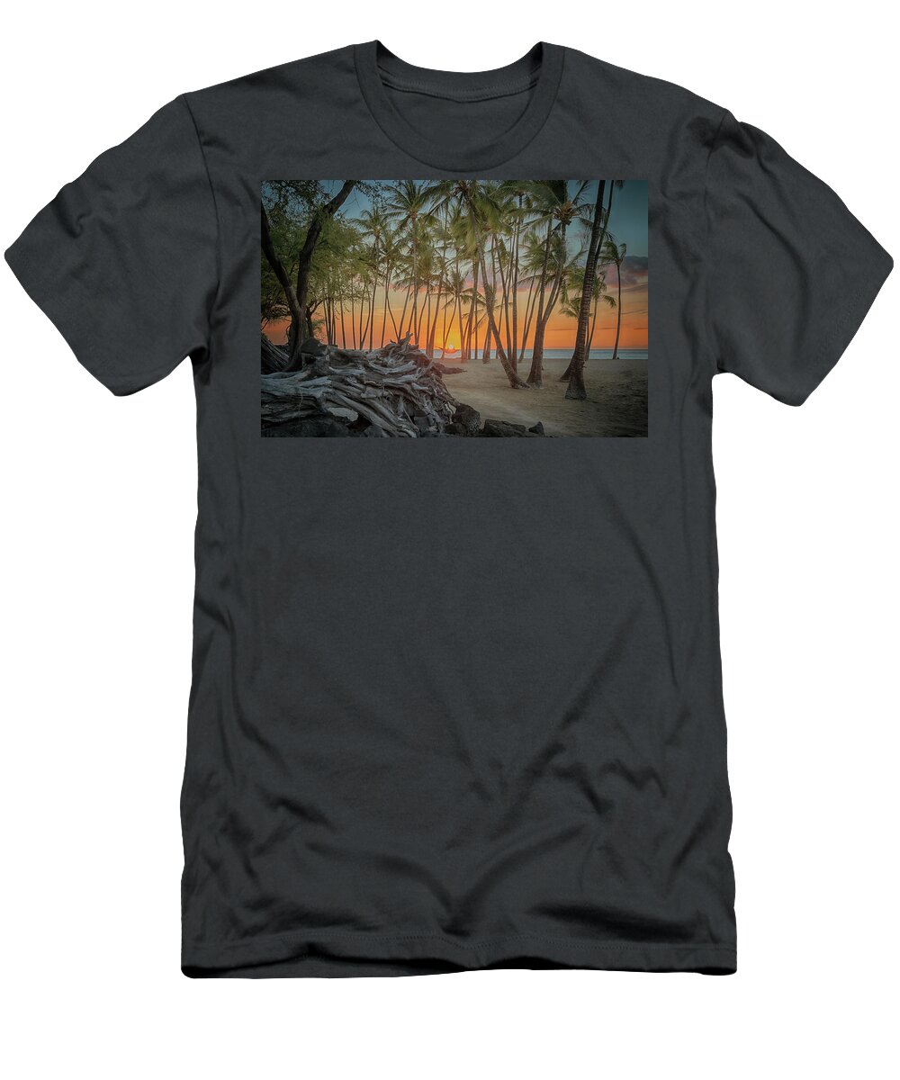 Sunset T-Shirt featuring the photograph Anaehoomalu Beach Sunset by Susan Rissi Tregoning