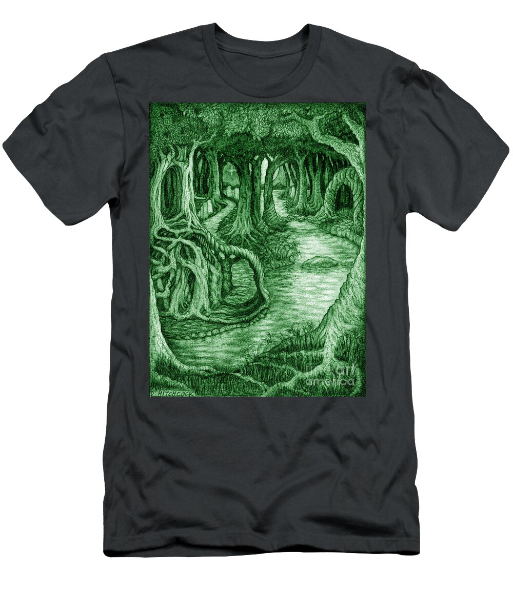 Mythology T-Shirt featuring the drawing Ancient Forest by Debra Hitchcock