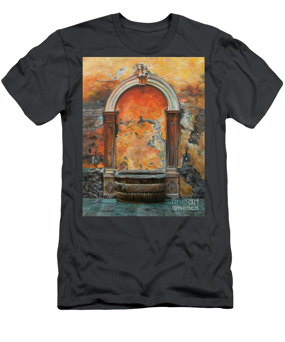 Fountain Painting T-Shirt featuring the painting Ancient Italian Fountain by Charlotte Blanchard