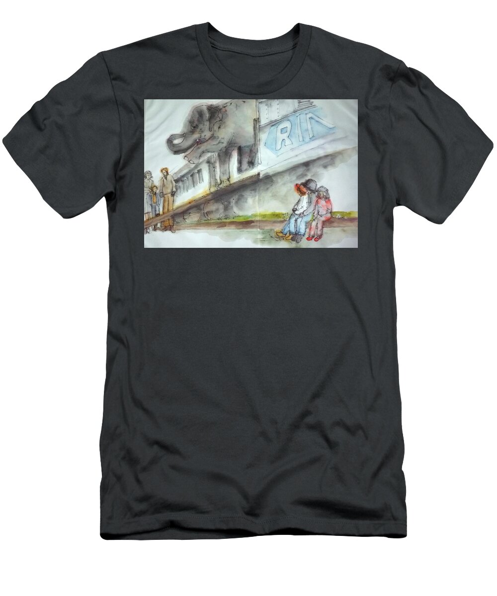 Circus. Circus Life. Elephants. Figures T-Shirt featuring the painting And Then There Were None by Debbi Saccomanno Chan