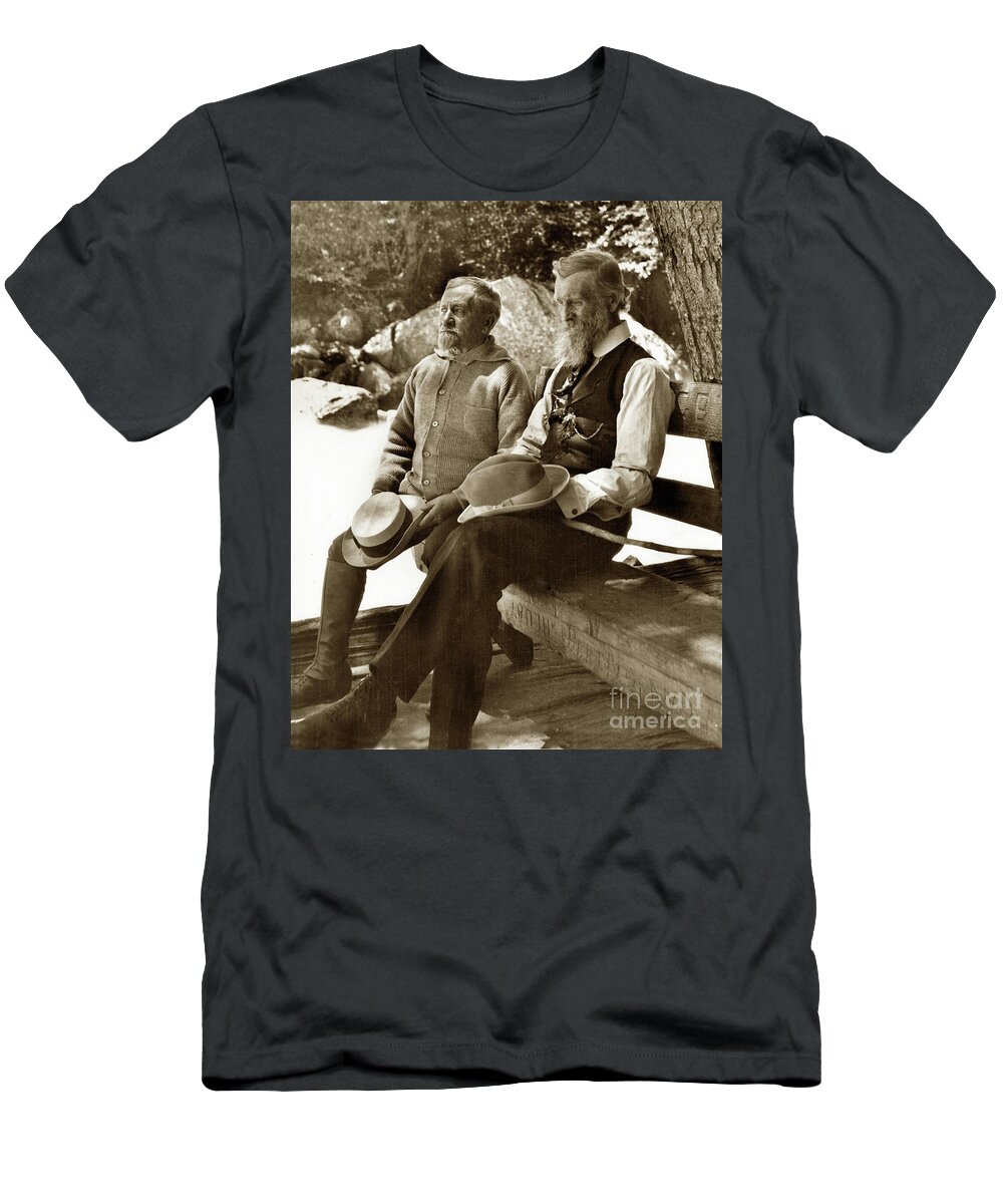 Andrew Carnegie T-Shirt featuring the photograph Andrew Carnegie and John Muir March 1910 by Monterey County Historical Society