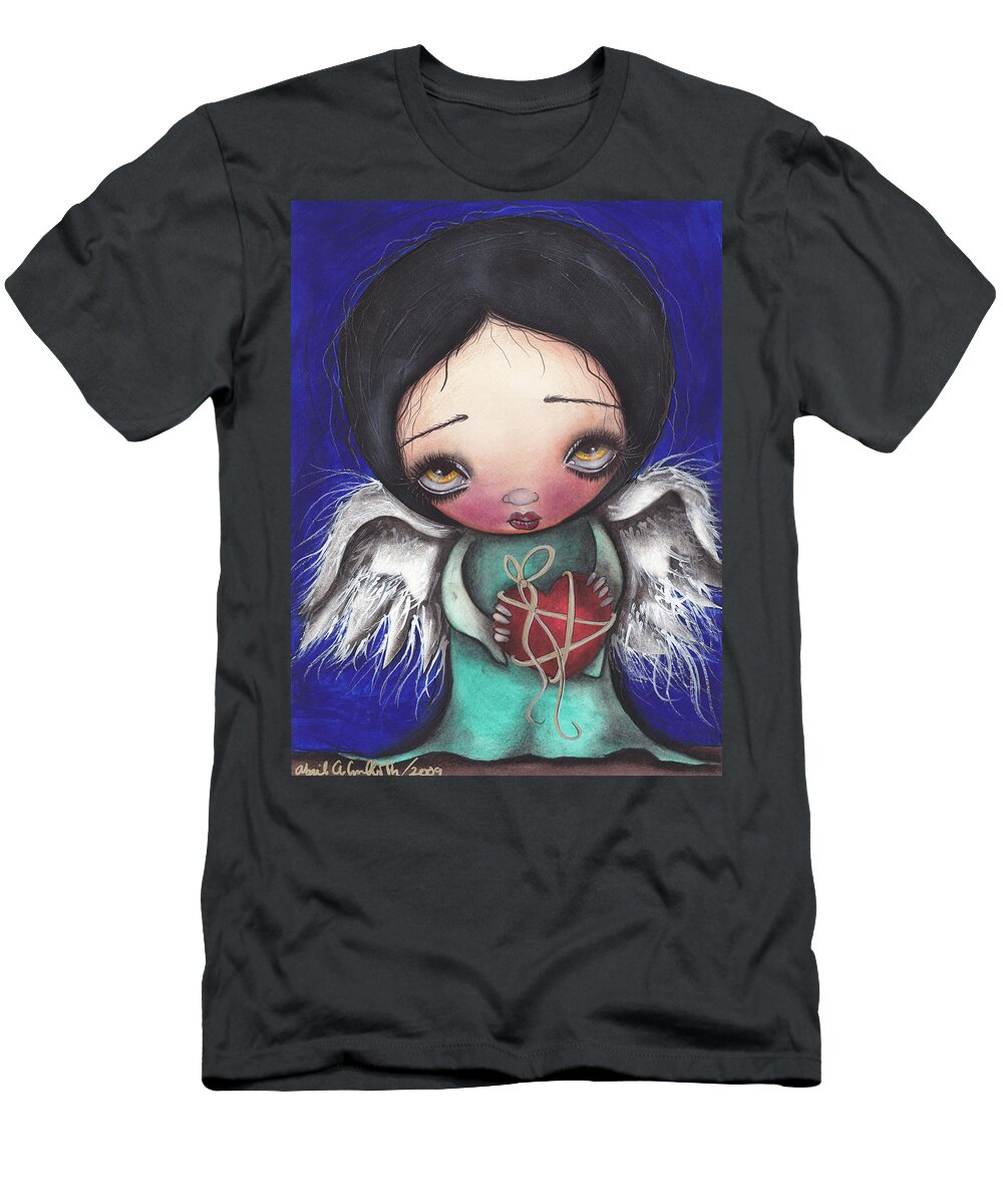 Angel T-Shirt featuring the painting Angel with Heart by Abril Andrade