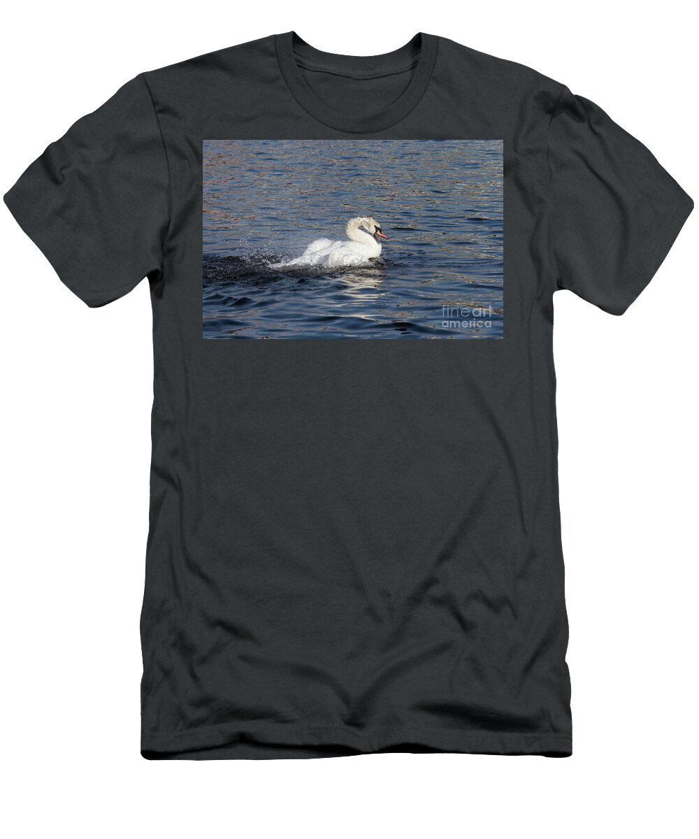 Angry T-Shirt featuring the photograph Angry swan on the water by Michal Boubin