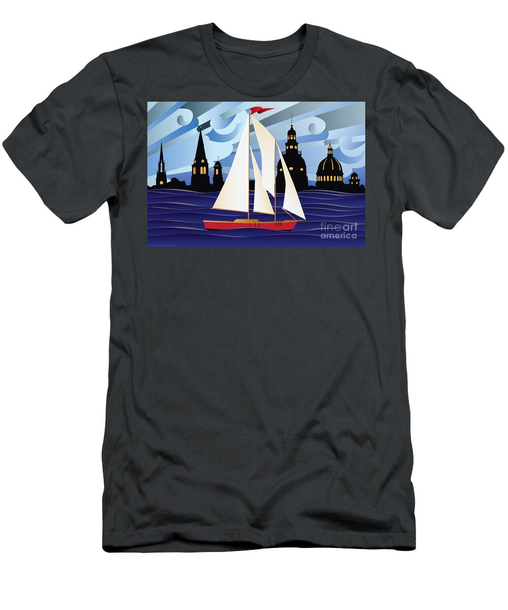 Annapolis T-Shirt featuring the digital art Annapolis Skyline Red sail boat by Joe Barsin