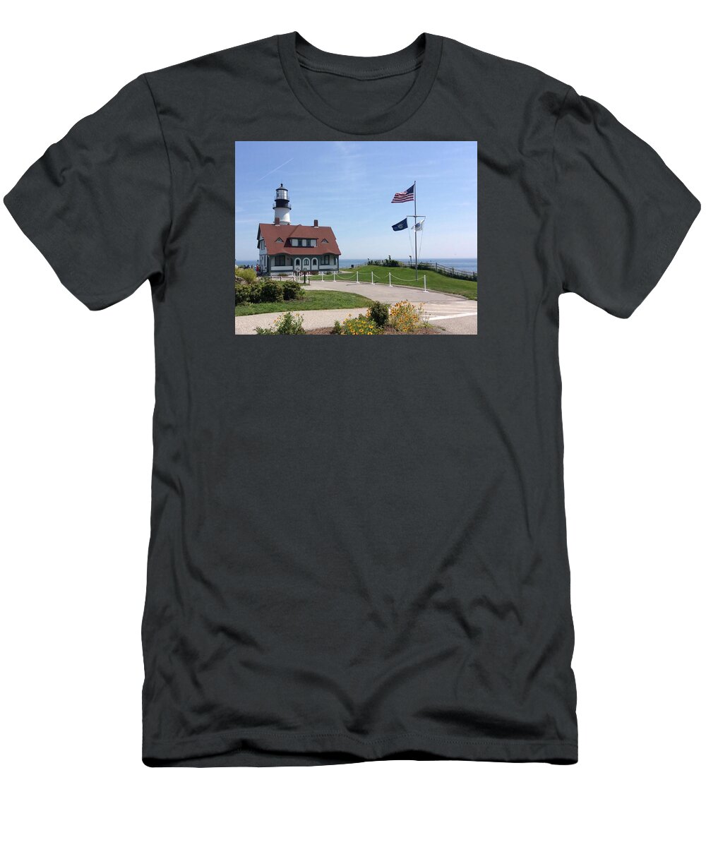  T-Shirt featuring the photograph Portland Lighthouse ----- Edit by Bob Johnson